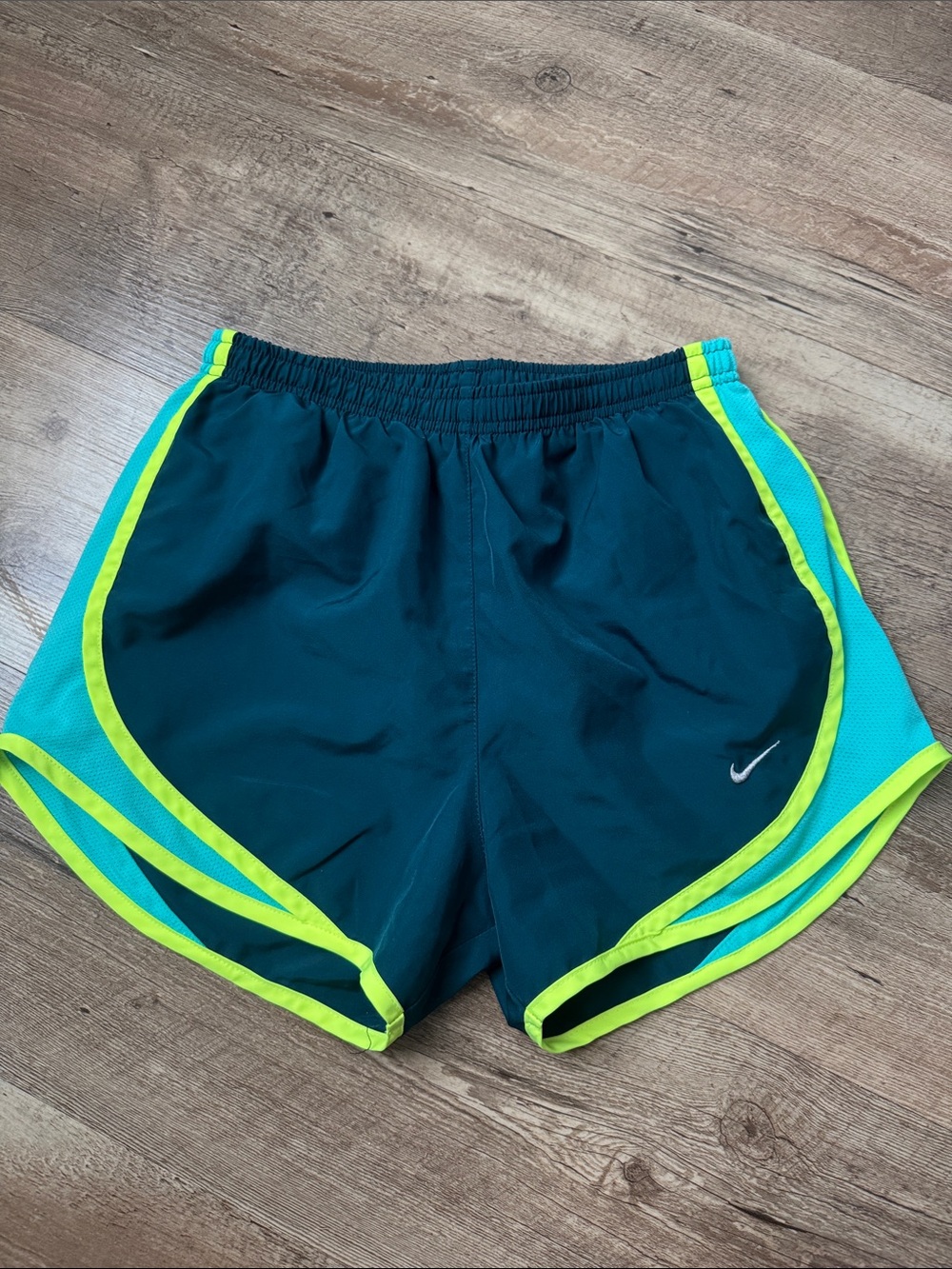 Nike Women's Teal Running Shorts with Neon Trim